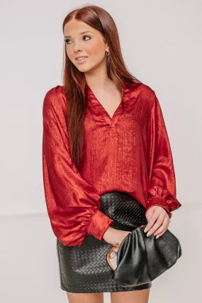 You Glow Girl Metallic Top | Red