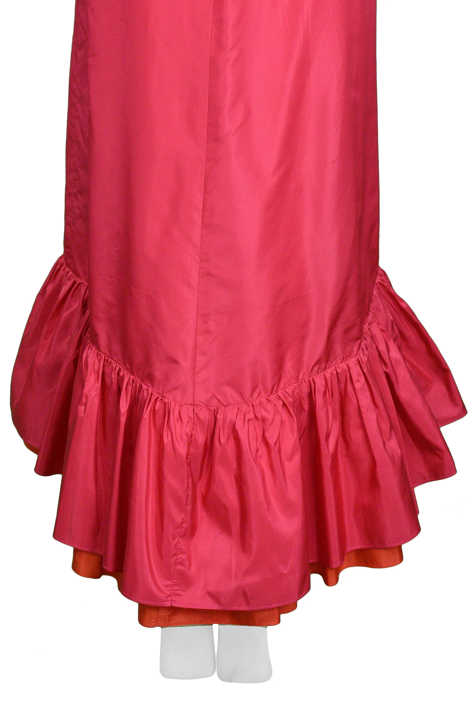 YVES SAINT LAURENT YSL PINK TAFFETA MAXI SKIRT WITH RUFFLES