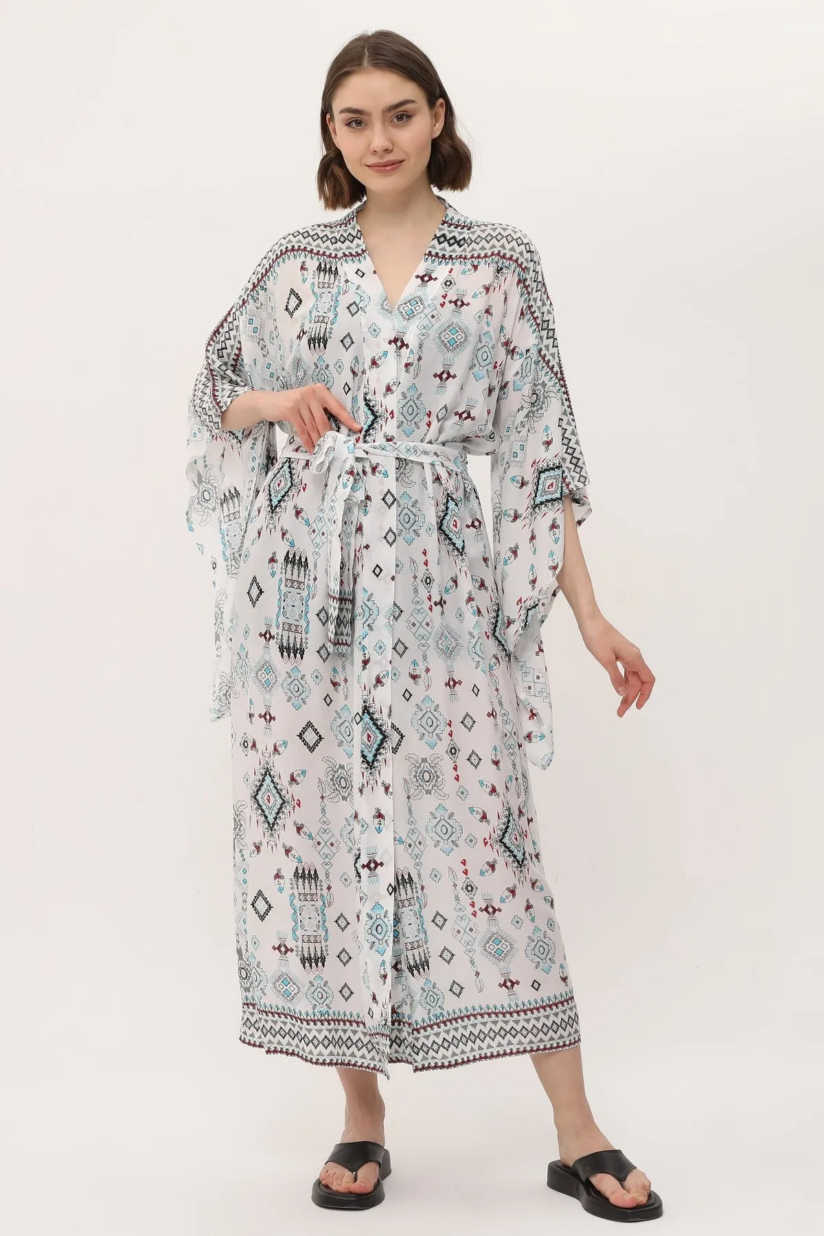 Zada - Jap Kimono XL Long - Aqua Aztek