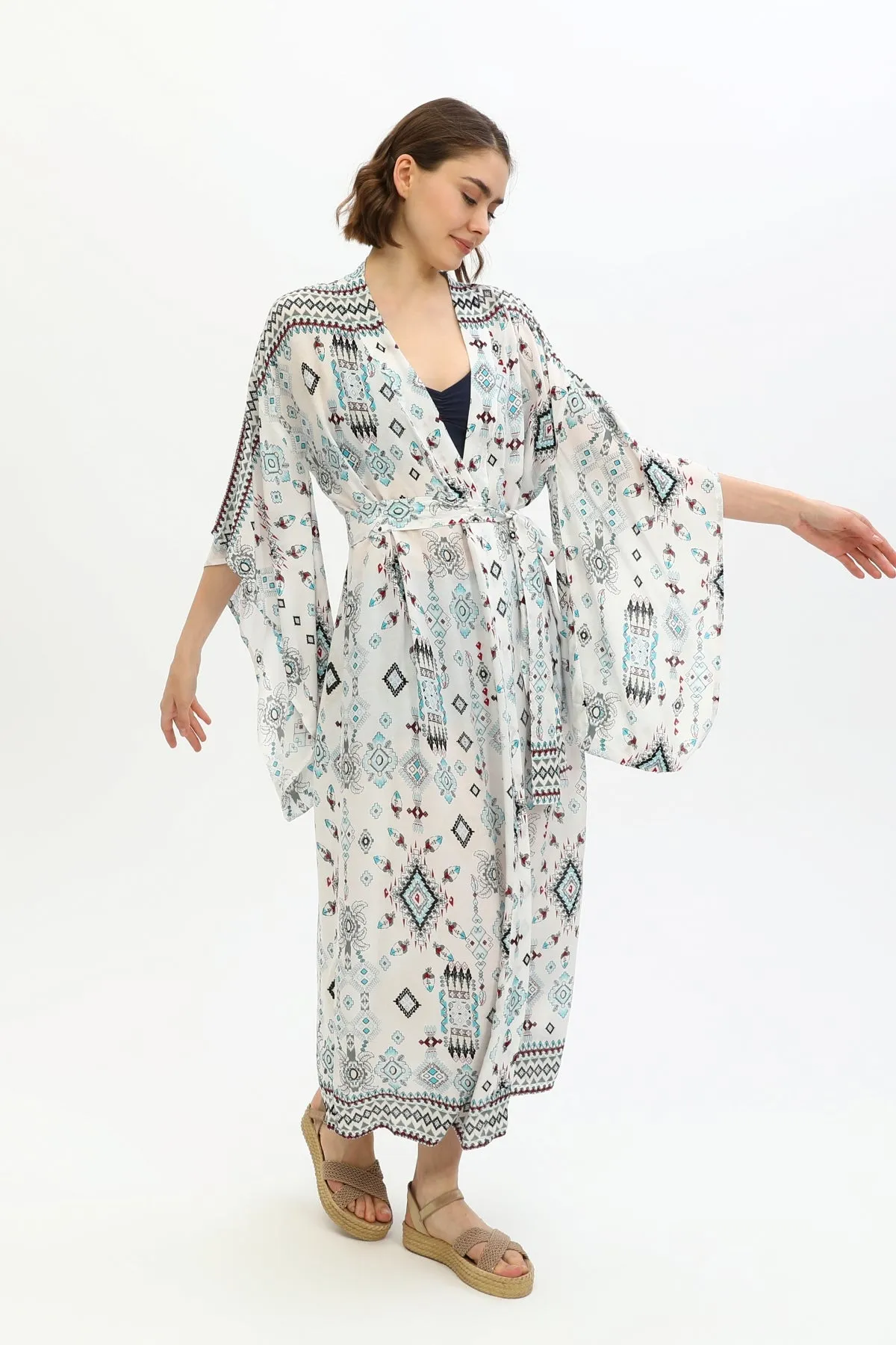 Zada - Jap Kimono XL Long - Aqua Aztek