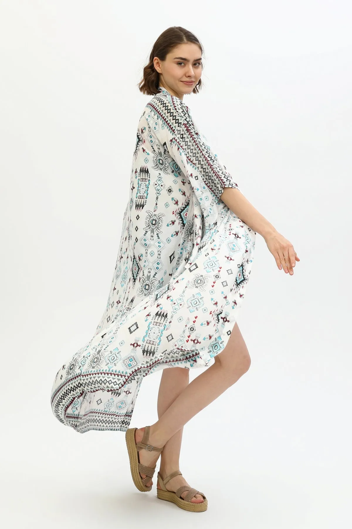 Zada - Jap Kimono XL Long - Aqua Aztek