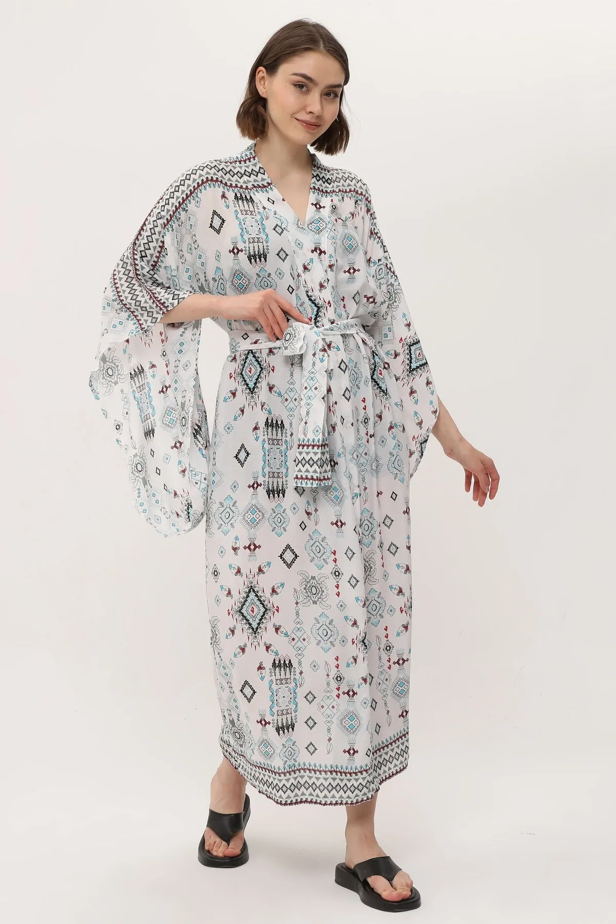 Zada - Jap Kimono XL Long - Aqua Aztek