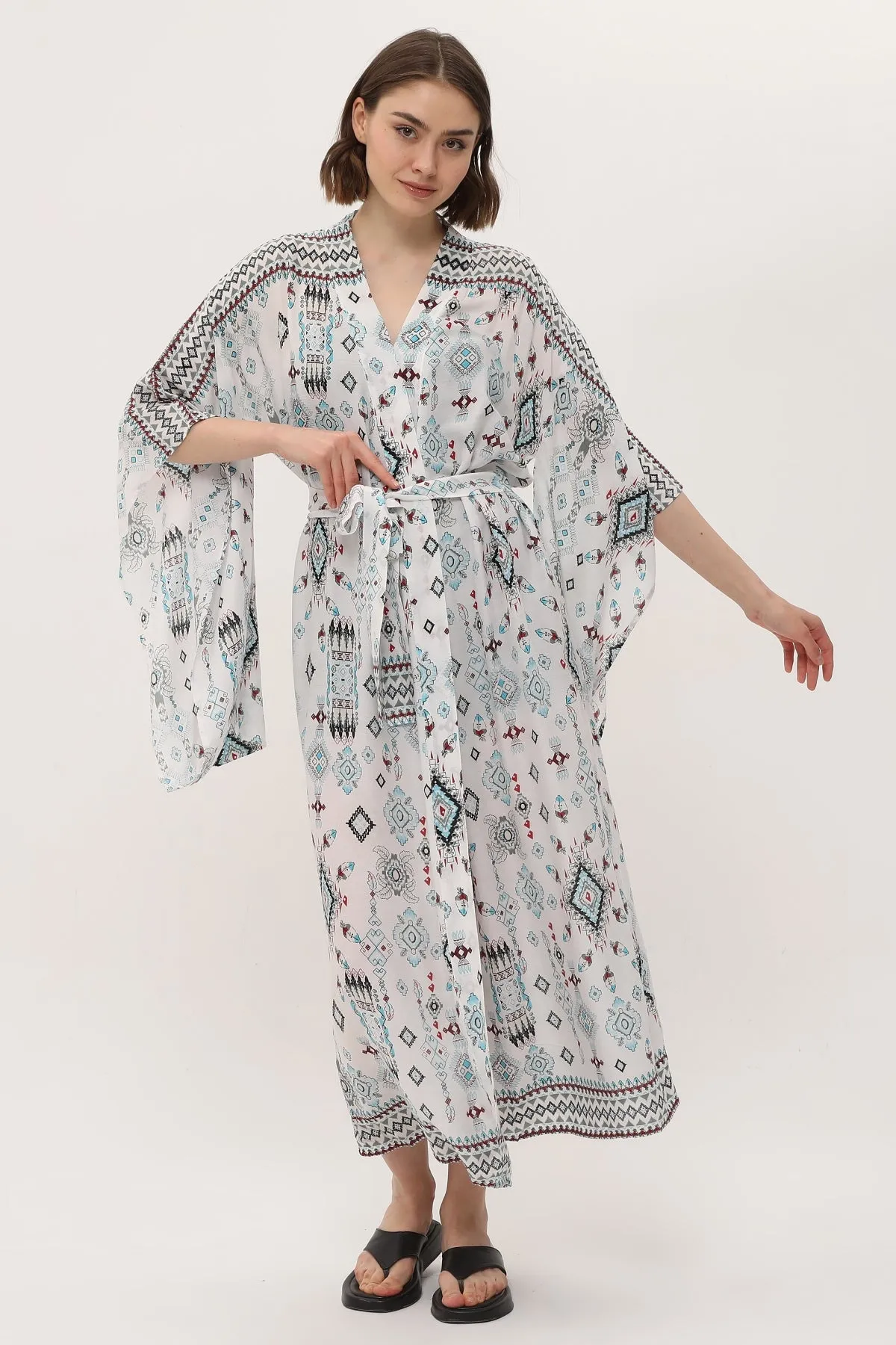 Zada - Jap Kimono XL Long - Aqua Aztek