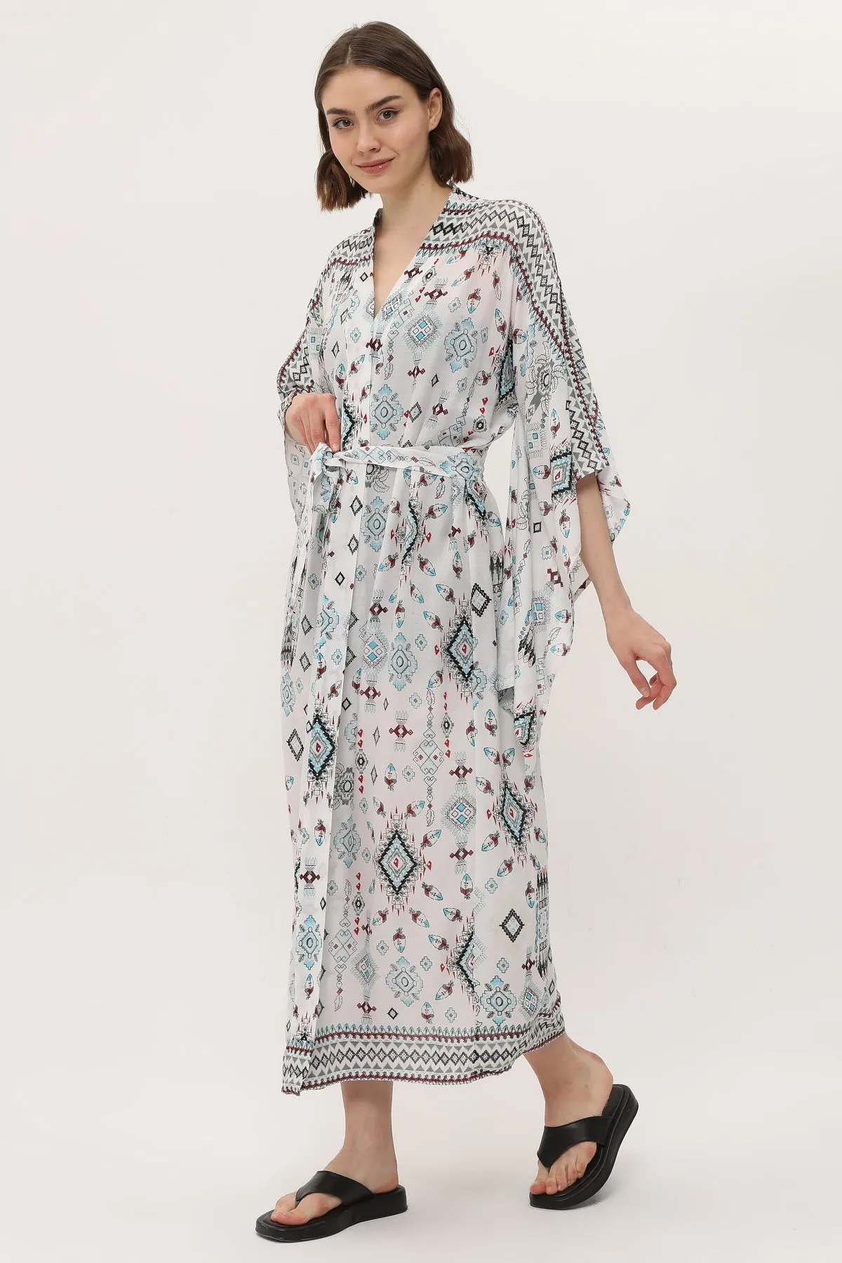 Zada - Jap Kimono XL Long - Aqua Aztek