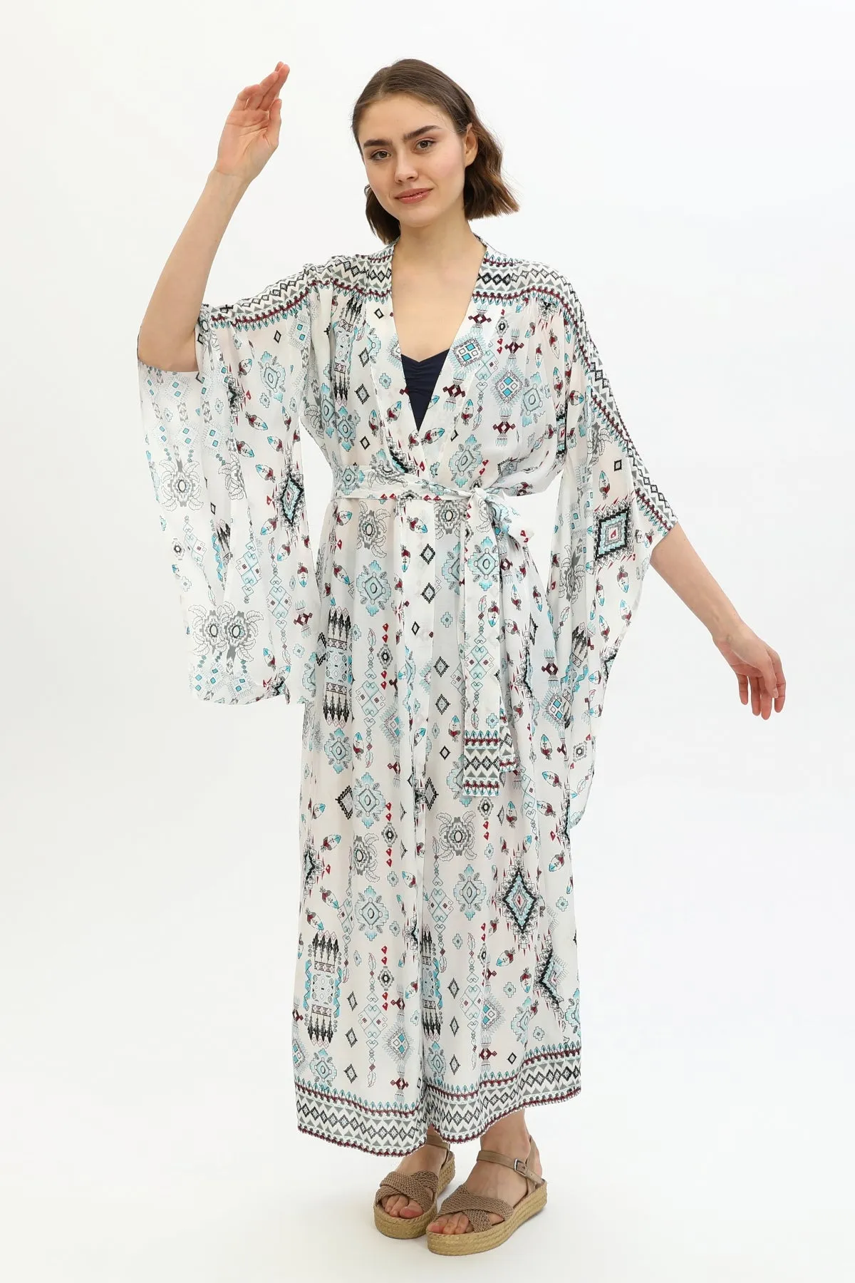 Zada - Jap Kimono XL Long - Aqua Aztek