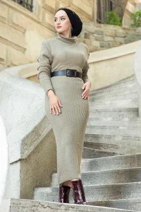 ZRF Women Polo Neck Knit Dress - Light Khaki - Trujillo Alto